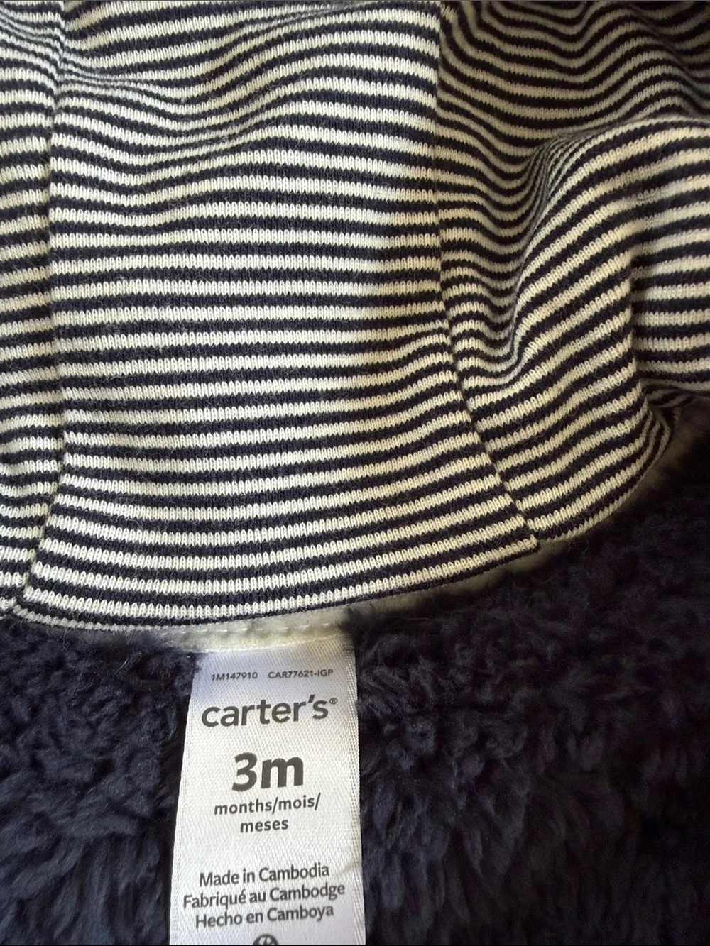 Carter's Navy Sherpa Hooded Baby Footed One-Piece